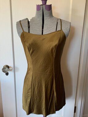 Victoria Secret VTG Y2K S Silk Camisole Gold Slip Mini Dress Nightie Front Slit